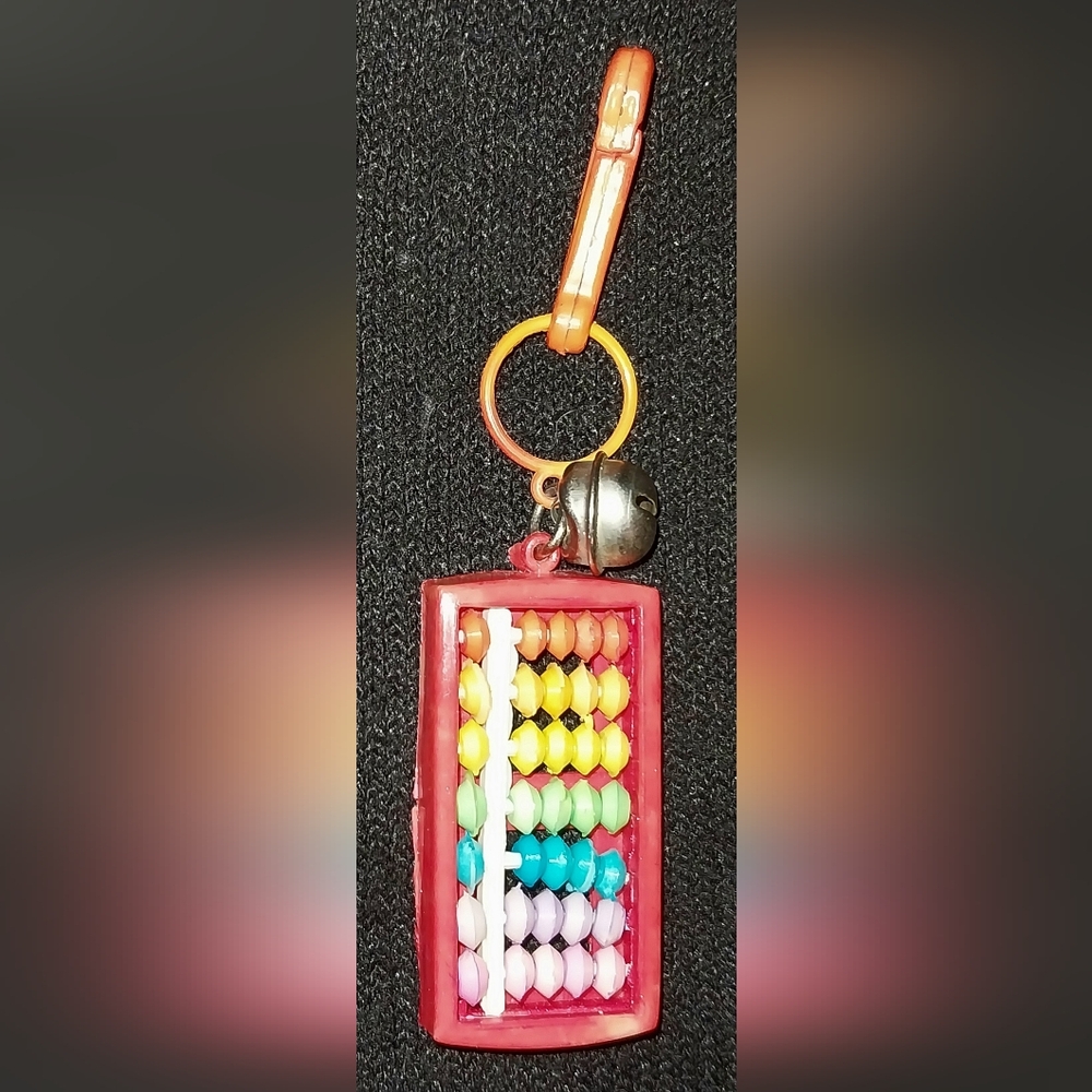 Vintage 1980s Keychain Plastic Necklace Abacus Charm w/ Bell